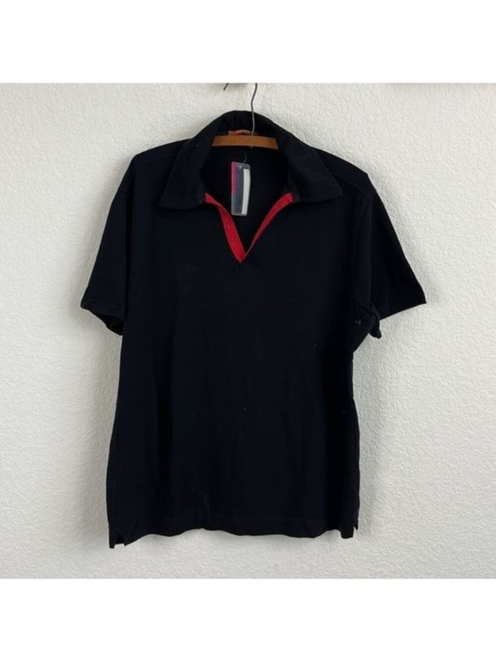 Prada Piquet Polo Open Placket Logomania Men's Pop Over